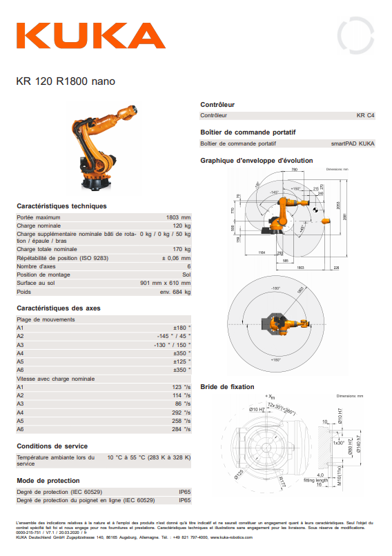 robot 6 axes industriel kuka kr 120 r1800 nano 2