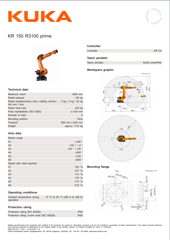 robot 6 axes industriel kuka kr 150 r3100 prime 2