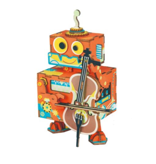 3d robot en bois a monter robotime little performer joueur de contrebasse 1