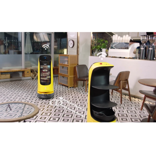robot transport service a table restauration pudu robotics bellabot accueil grand ecran affichage publicitaire 2