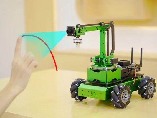 Robot de construction à programmer bras de robot Hiwonder JetMax Pro Jetson Nano inclus avec châssis de roues Mecanum holonomes