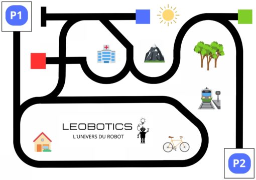 Piste suivi de ligne robot Leobotics couleurs icones robotique