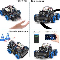 Robot éducatif à construire Voiture robotique avec roues holonomes (omnidirectionnelles) et Raspberry Pi Osoyoo