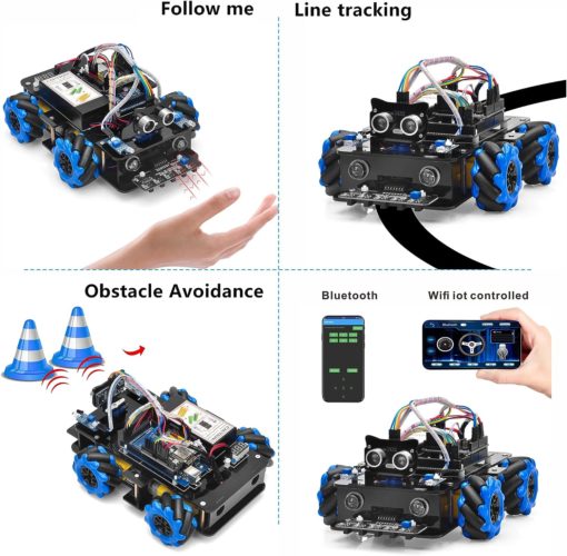 Robot éducatif à construire Voiture robotique avec roues holonomes (omnidirectionnelles) et Raspberry Pi Osoyoo
